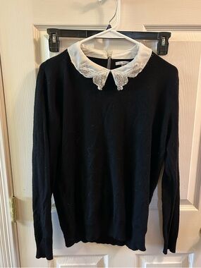 Beaded Collar Black Women’s Sweater